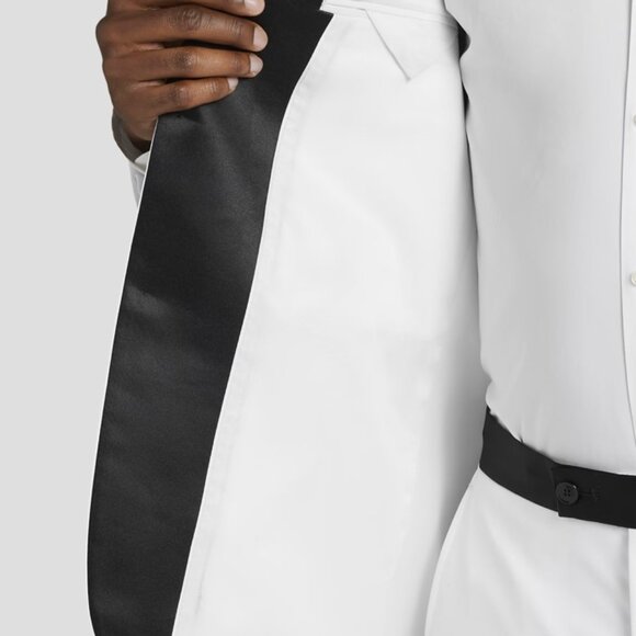 NEW Egara Skinny Fit Satin Peak Lapel White Tuxedo Jacket - Picture 3 of 5